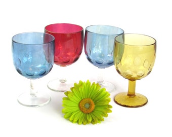 Large Colorful Goblets - Thick Round Mugs - Glasses - Gibraltar - Blenko Style -  Vintage Home Bar - Kitchen Decor