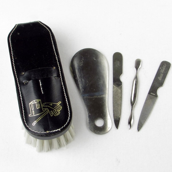 Austria Leather Magic Touch Grooming Kit - Magicians Magic Hat Gloves Wand Design - Lint Brush kit with Nail & Cuticle Files and Shoe Horn