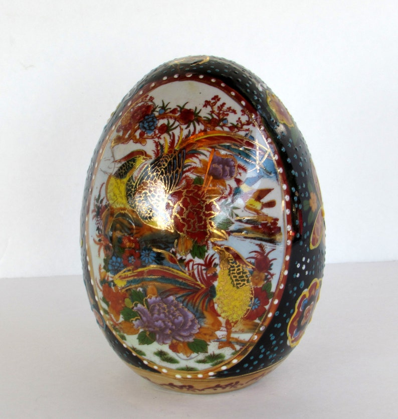 Large Satsuma Style Egg Raised Relief Gold Gilt Enamel Etsy