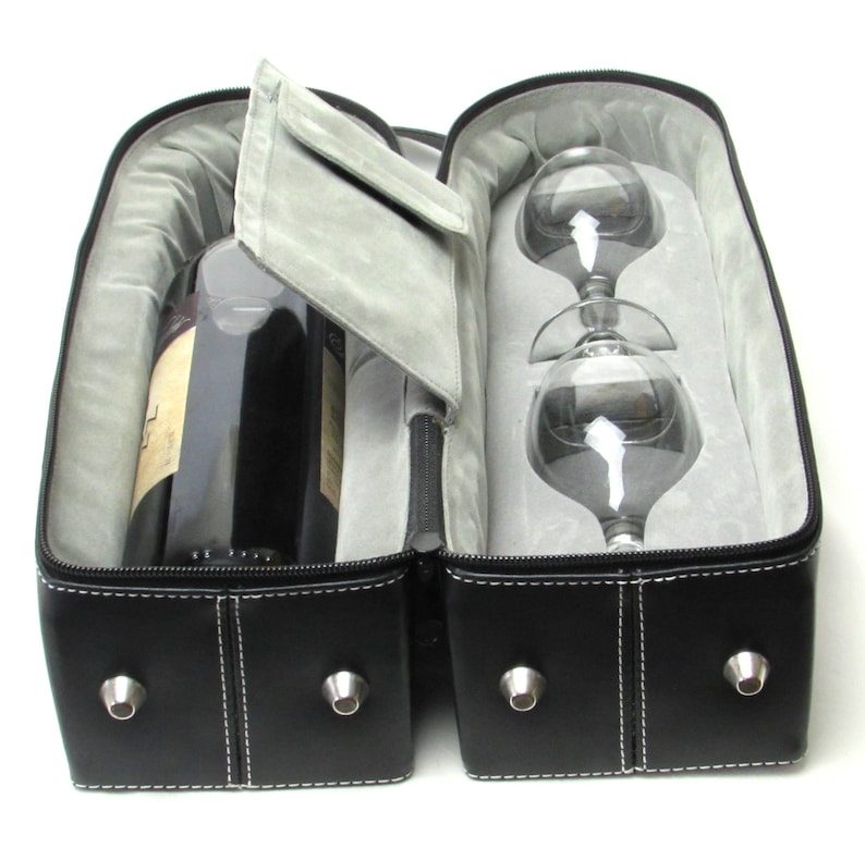 Personal Travel Bar Wine Bottle and Glasses Carrying Case Etsy