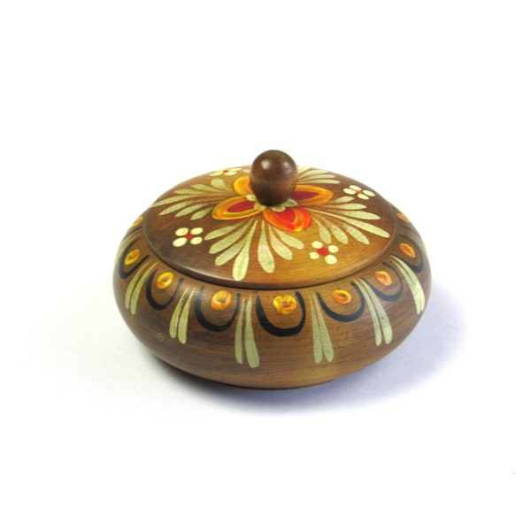 Round Wooden Hand Painted Box - Happy and Colorful Trinkets Keeper - Jewelry Box - Stash Box - Potpourri - Coffee, Sugar - Tea Décor