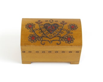 Unique Jewelry Box - Wood Trinkets Keeper - Wooden Footed Etched Hearts Stash Container - Vintage Yoga - Zen - Feng Shui Home Decor