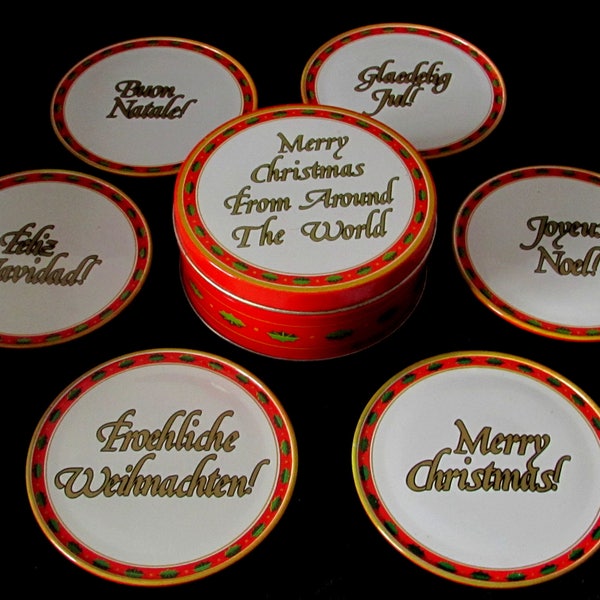 Merry Christmas from Around the World Coasters in Bright Festive Tin
