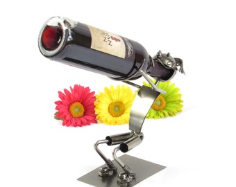 Perfectly Balanced Wine Bottle Holder - Metal Man with Mustache Novelty Bar - Party - Centerpiece - Fun Entertaining Decor