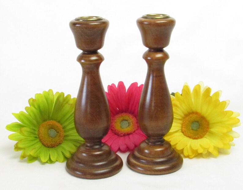 Danish Modern Wooden Candlesticks Pair Etsy