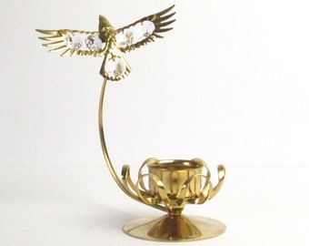 Rainbow-Emitting Crystals in Wings and Tail - 24K Gold Electroplated Eagle Candle Holder with Crystals in Wings and Tail