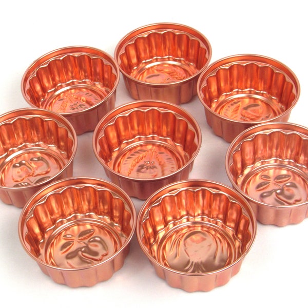 1950s Copper Jello Molds - Copper Cupcake - Biscuit - Muffin Tins - Bundt Pans - Set of eight (8) - Shiny Mid Century Retro Kitchen Décor