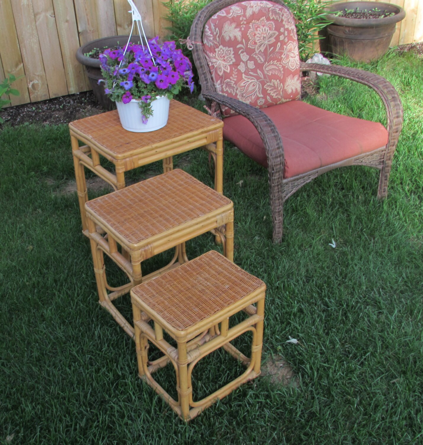 Three Piece Wicker and Bamboo Furniture 1970s Rattan Nesting Etsy