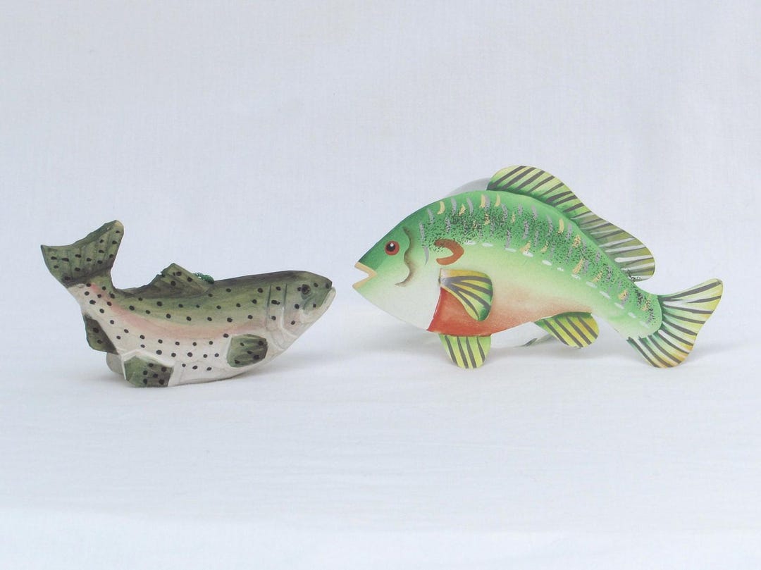 Unique Fish Ornaments - Hand Carved Salmon and Hand Painted Sun Fish ...
