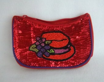 Beaded and Sequin Red Hat Purse Clutch for Women Over 50 - Stylish Red Hat Society Fashion - Accessory - Sparkly and Fun Coins or Cards