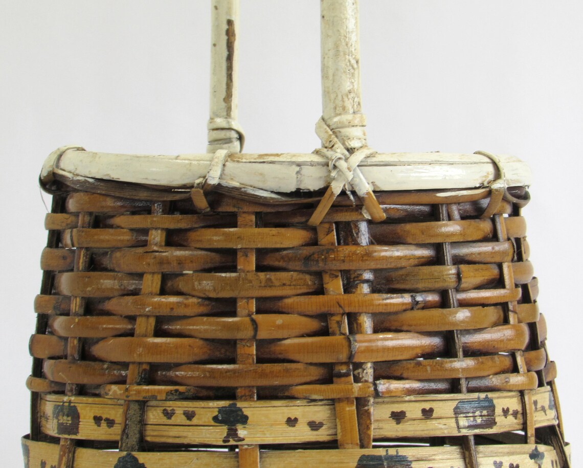 Tall Wicker Basket Long Handle Deep Home Hearts and Etsy