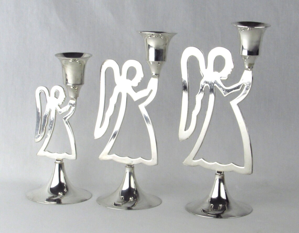 Vintage Silver Angel Candle Holders Set of Three 3 Taper Etsy