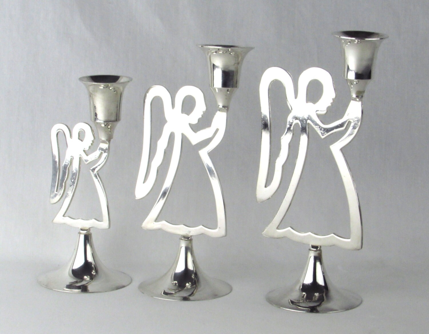 Vintage Silver Angel Candle Holders Set of Three 3 Taper Etsy