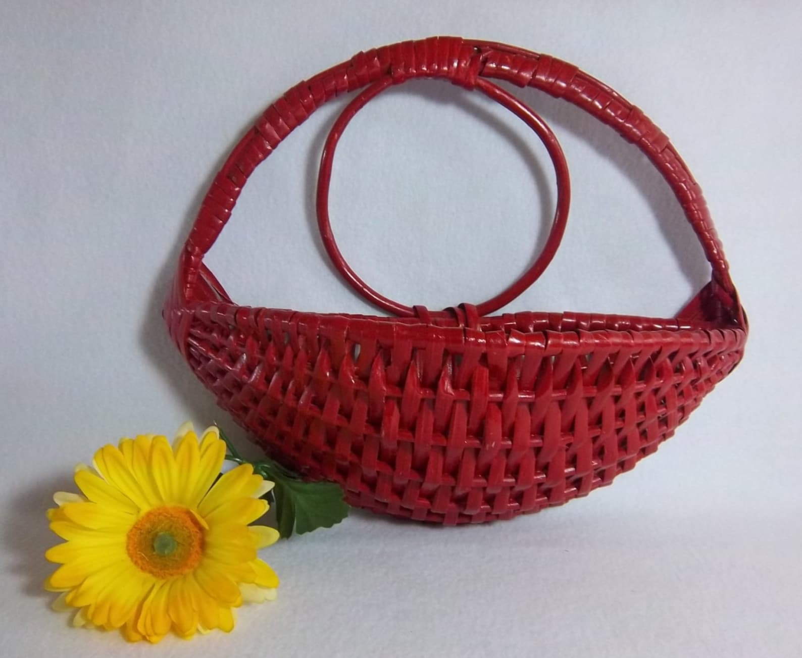 Red Wicker Basket Mail Holder Flower Arrangement Vintage Home Etsy