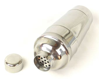 Tall Stainless Steel Cocktail Shaker - Decanter - Martini - Margarita - Mixed Drink Maker - Cap and Ice Strainer - Chrome Like Silver Shine