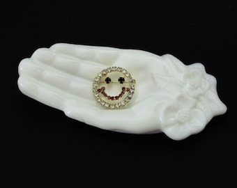 Milk Glass Hand Dish - Jewelry Tray - Soap Dish - Candle Holder - Bowl - Plate - Vintage Home Decor