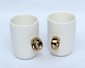 2 Karat Diamond and Gold Wedding Ring Mugs