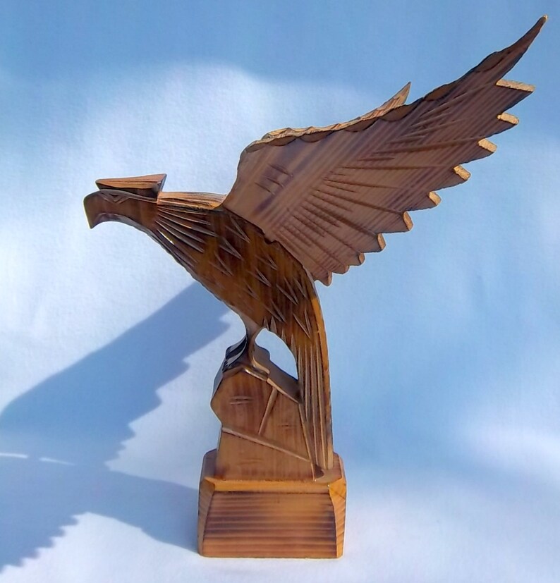 Large Hand Carved Majestic Wooden Eagle Statue Made in Poland Etsy