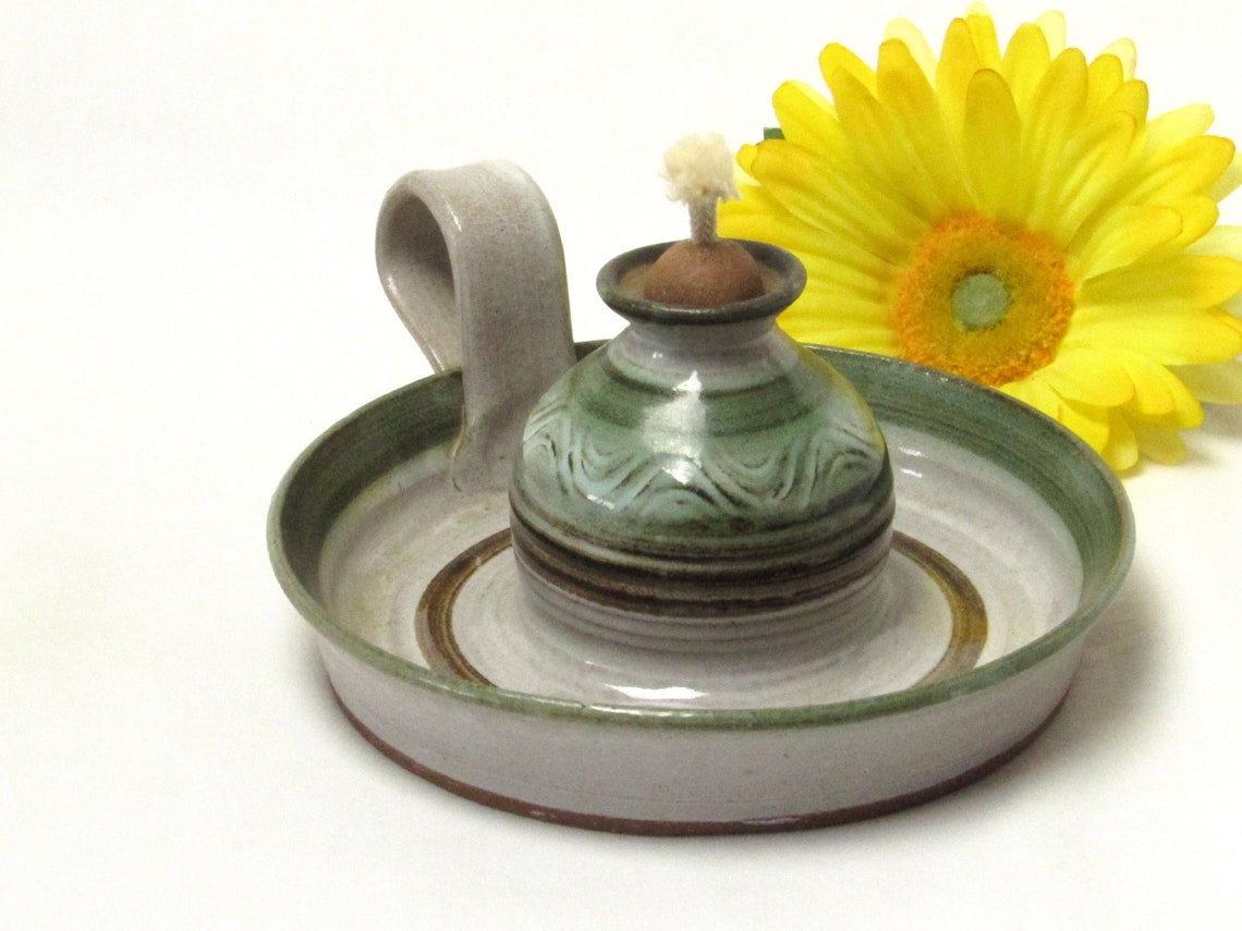 Signed Oil Lamp Clay Glazed Pottery Vintage Home Decor | Etsy