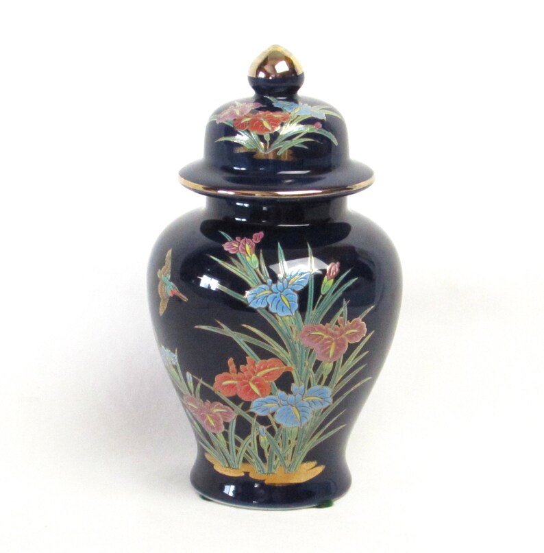 Hummingbird Ginger Jar Cobalt Blue Japanese Floral Nature Etsy