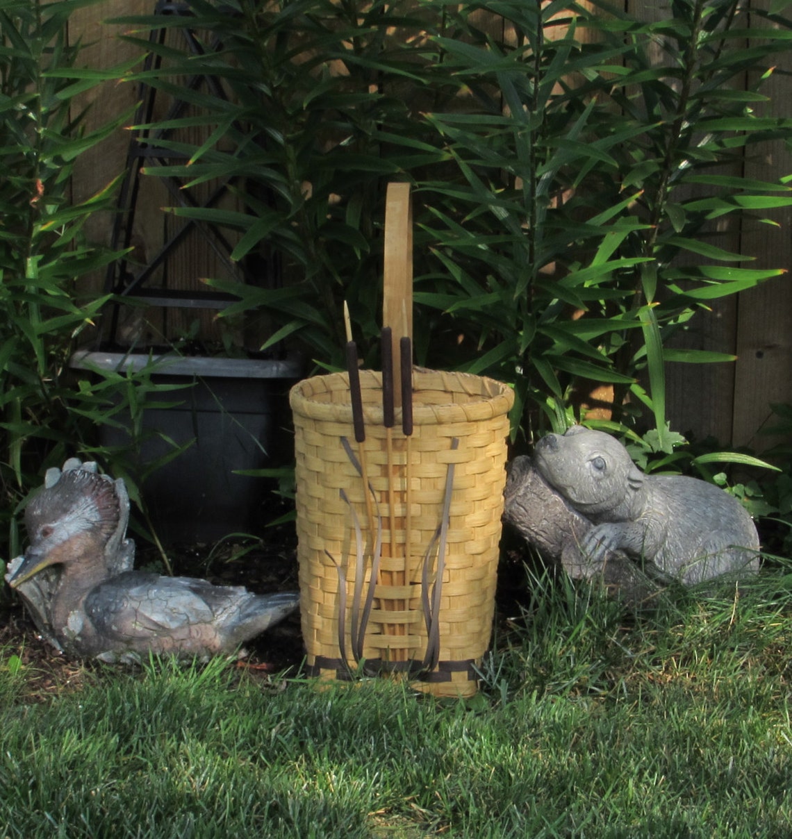 Cattails Wicker Basket Natural Vintage Home Decor Etsy