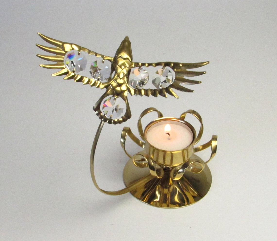 24K Gold Electroplated Eagle Candle Holder With Crystal Wings Etsy