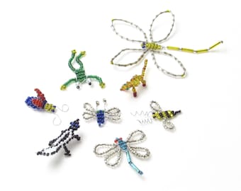 Handmade Fairy Garden Beaded Bugs - Choose one of 8 Critters - Bees - Butterfly - Frog - Skunk - Gecko - Dragonflies - Fun Home Decor