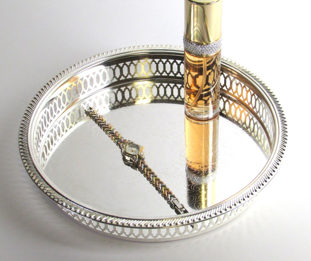 Stunning Silver Tray - Open Filigree Vanity - Server - Dish - Tag Reads ...