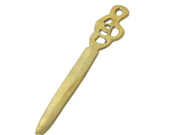 Solid Golden Brass Letter Opener with Asian Symbol- Character - Vintage Office Supplies - Home Decor