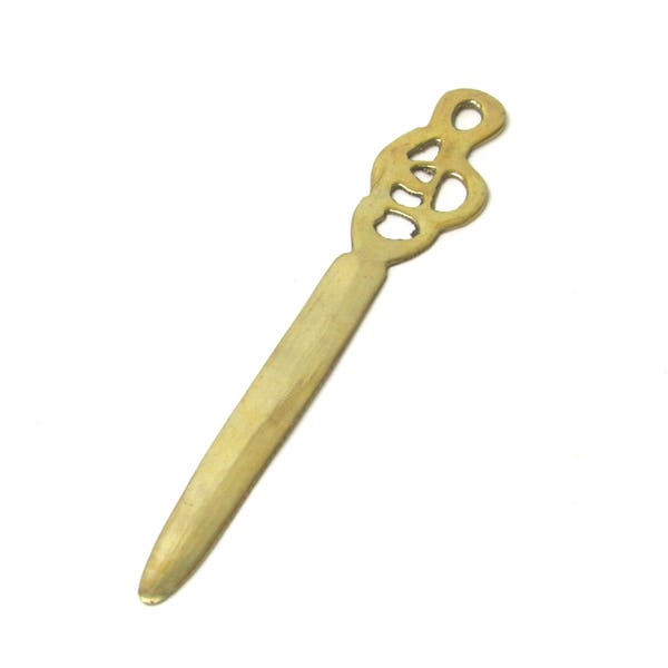 Solid Golden Brass Letter Opener with Asian Symbol- Character - Vintage Office Supplies - Home Decor