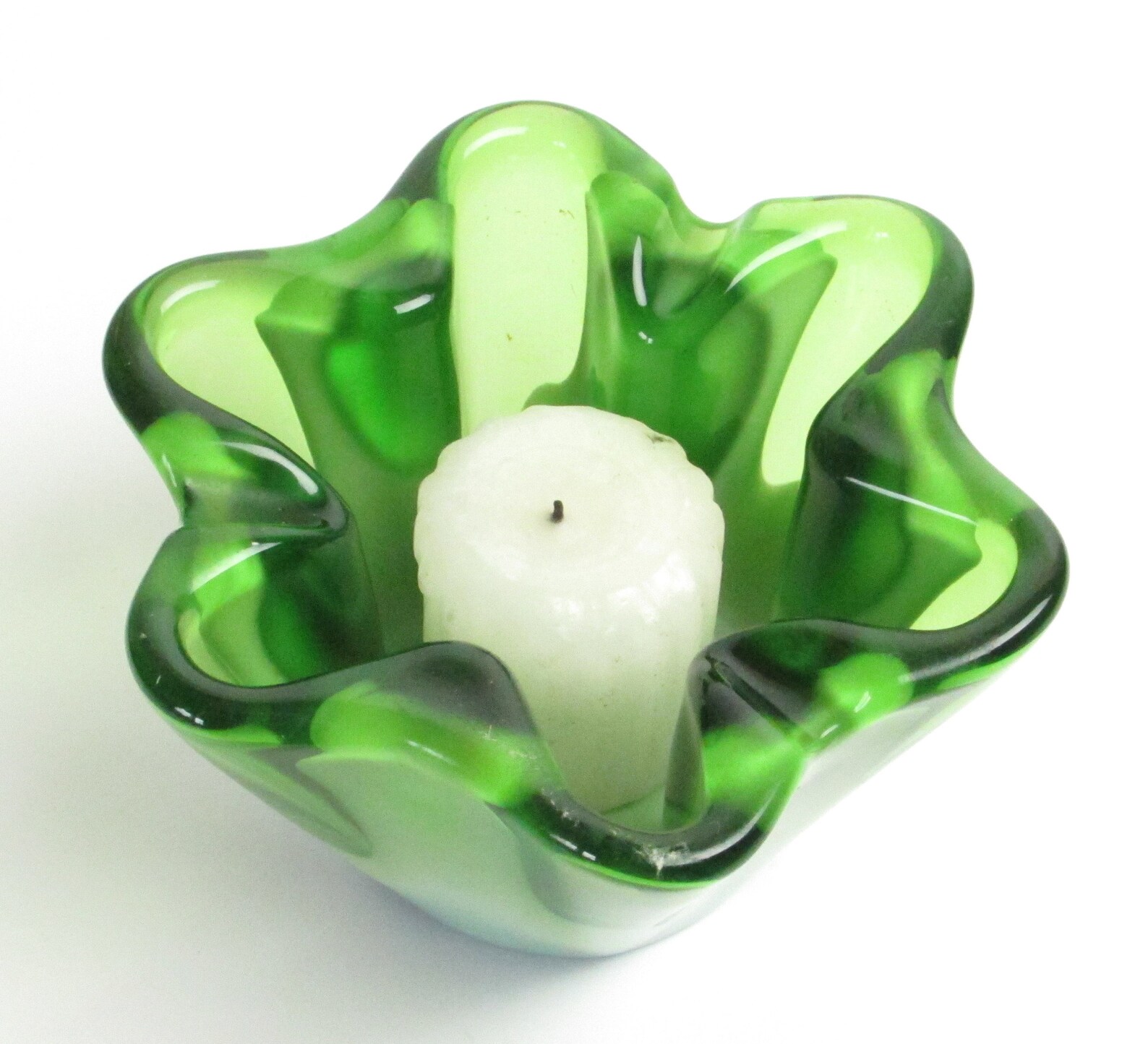 Green Glass Candle Holder main image 1
