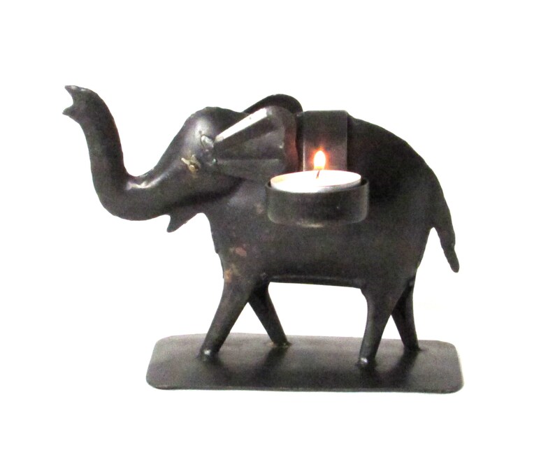 Exotic Elephant Candle Holder Dark Metal Sculpture Two Etsy