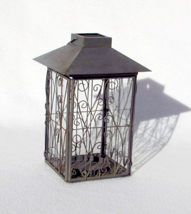 Candle Lantern Rustic Shabby Chic Bronze Tone Metal Scroll Etsy