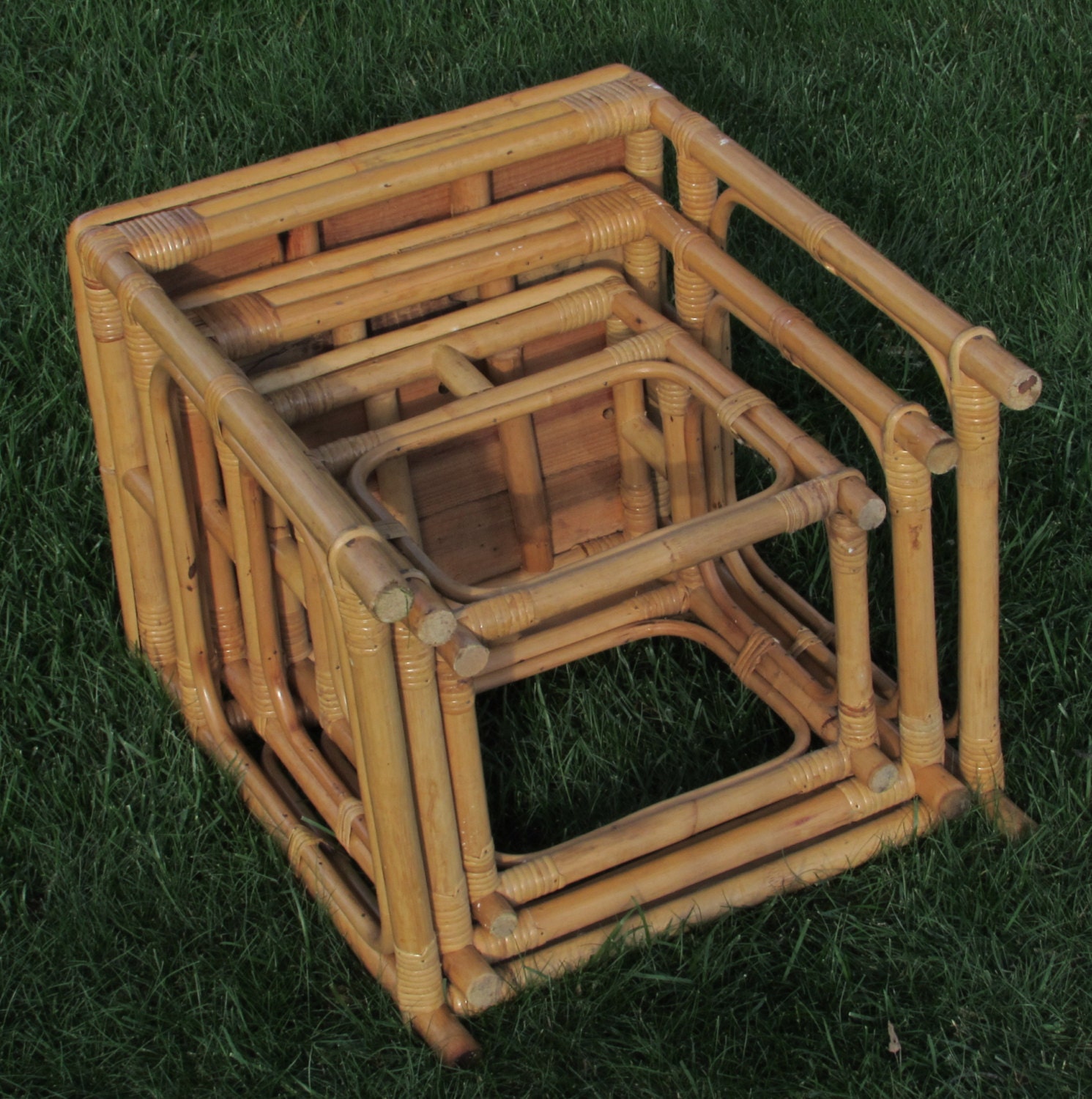 Three Piece Wicker and Bamboo Furniture 1970s Rattan Nesting Etsy