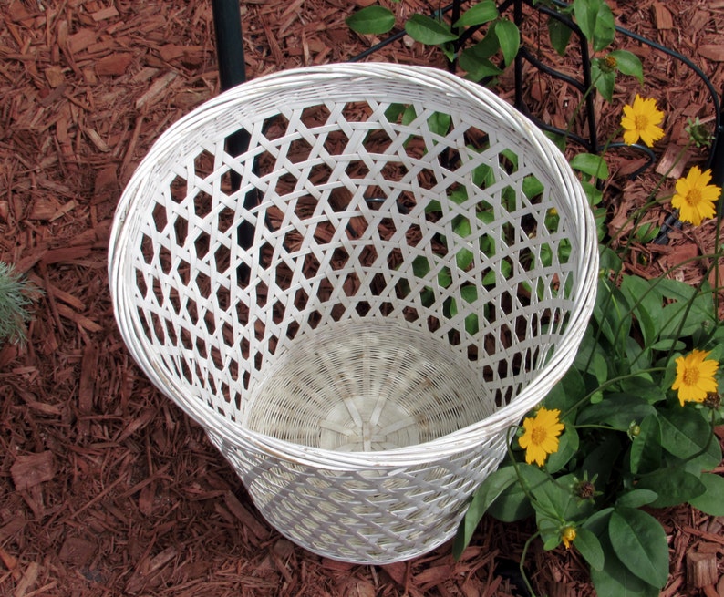 White Wicker Waste Basket French Country Shabby Chic Etsy