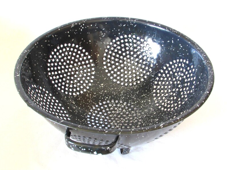 Speckled Cobalt Blue Enamel Footed Colander Mid Century Etsy