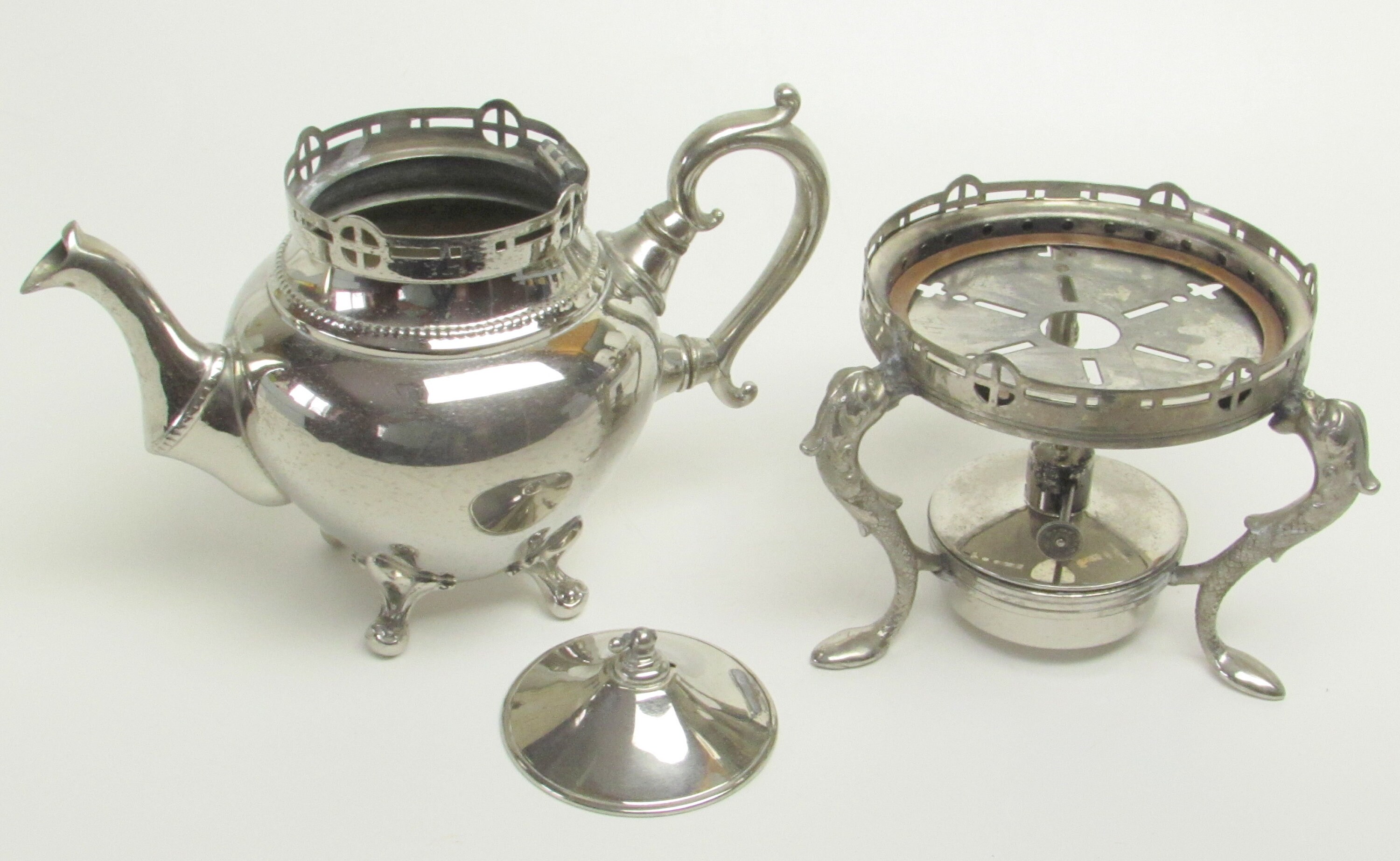 Silver Metal Teapot with Warmer Ornate Vintage Kitchen Decor Etsy