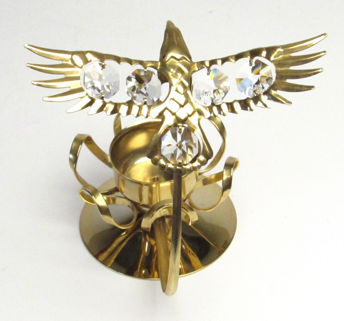 24K Gold Electroplated Eagle Candle Holder With Crystal Wings Etsy