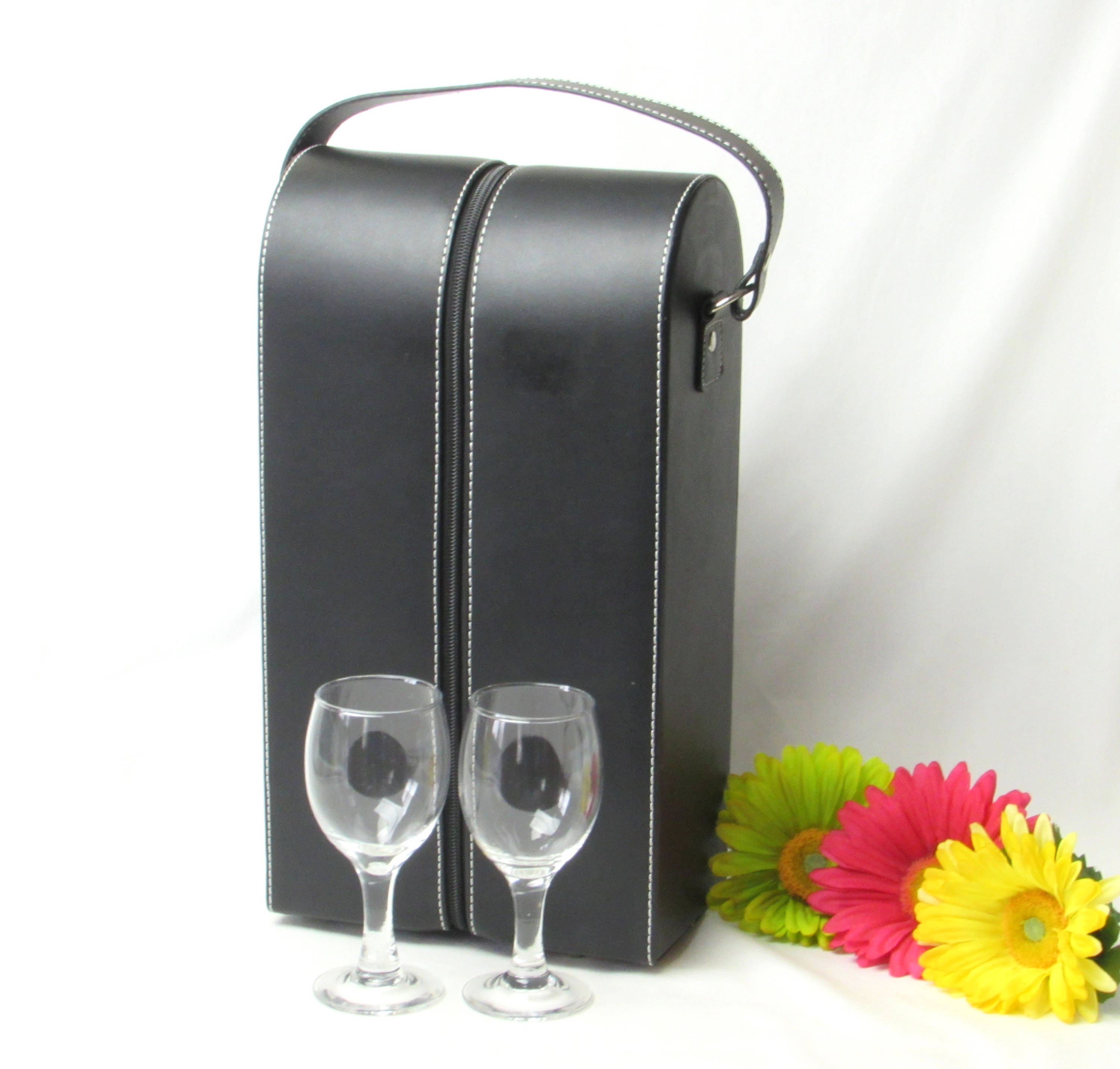 His & Hers Dual Wine Glass Cups & Bottle Travel Carry Case