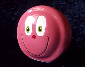 Retro Pink Smiley Face Bank with Stopper - Vintage Happy Home Decor