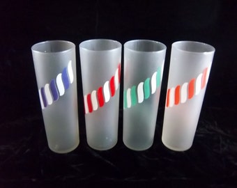 Fun Candy Cane Stripe Colorful Glasses - Vintage Home Bar Kitchen Decor