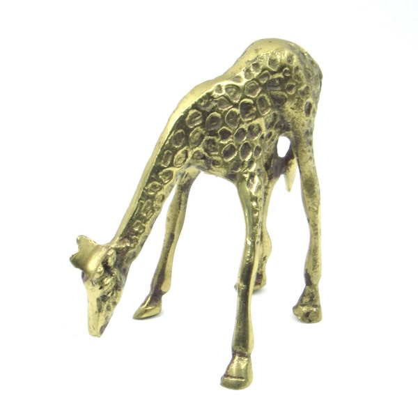 Solid Brass Giraffe Sculpture - Figurine - Vintage African Safari - Wild Animal - Home Decor