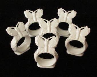 White Butterfly Napkin Rings - Set of Six - Ceramic - Elegant - Fancy - Boho - Chic - Napkin Rings - Vintage Home Decor