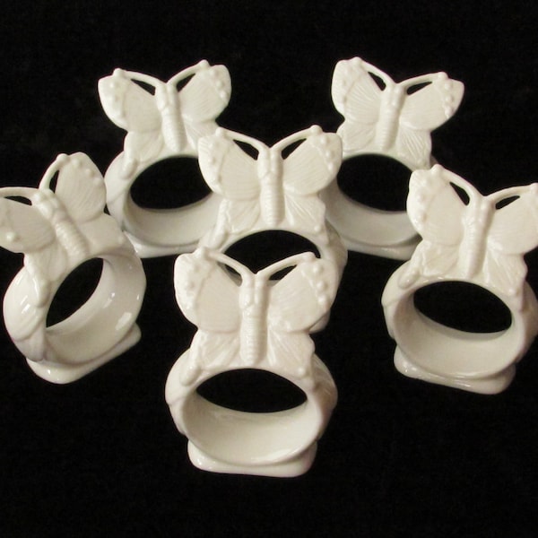 White Butterfly Napkin Rings - Set of Six - Ceramic - Elegant - Fancy - Boho - Chic - Napkin Rings - Vintage Home Decor