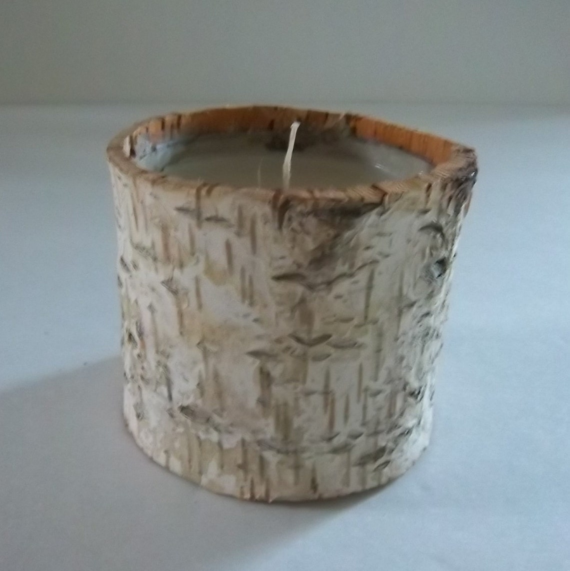 Birch Bark Wooden Candle Holder With Wax and Wick Etsy