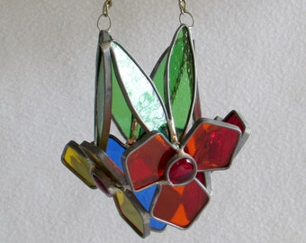 Hanging Stained Glass Flowers Sculpture - Colors of the Rainbow in Red, Orange, Yellow, Green and Blue - OOAK Gift or Present - Spring Decor