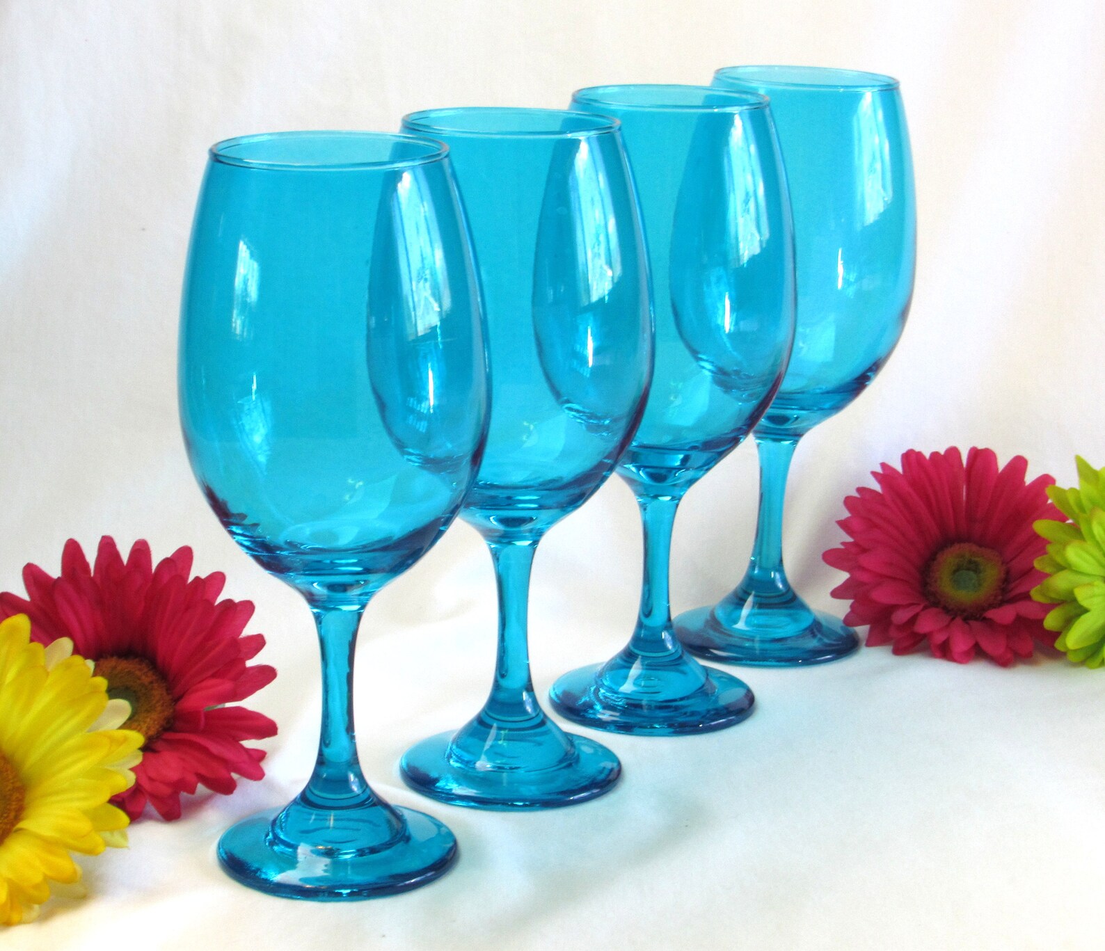 Large 24 Oz Blue Wine Glasses 4 Vintage Turquoise Teal Etsy