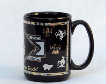 Dancing Kokopeli Mug - Coffee Cup - Southwestern Design Motif - Garden of the Gods - Gold Gilt Vintage Kitchen - Office - Home Decor