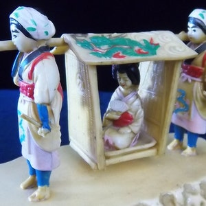 Antique Bridal Sedan Chair or King Carrier RARE OOAK Japanese Netsuke Inspired Meiji Era Ivory Colored - Vintage Home OOAK Asian Zen Decor