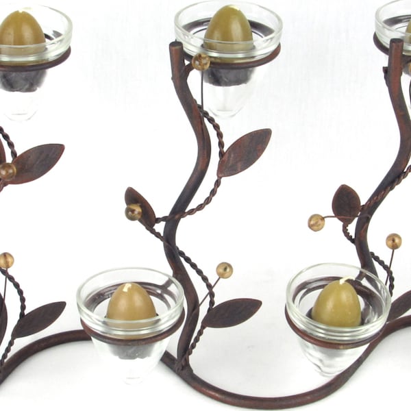 Unique Acorn Candles in Branches Candle Holder Sculpture - Artistic Double Tiered Holder with Eight (8) Acorn Candles - OOAK Retro Zen Decor